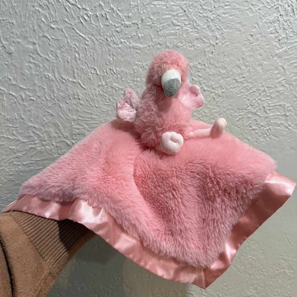 Cloud Island Flamingo Lovey Security Blanket Plush Pink Satin Trim Square